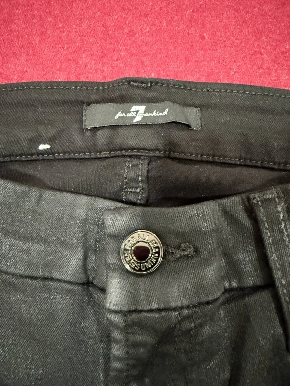 7 For All Mankind Black Coated Skinny Jeans Size 28 Mid Rise Stretch Denim